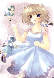  angelic_serenade angelic_serenade_art_collection artbook band beamed_eighth_notes beamed_sixteenth_notes closed_eyes conductor_baton eighth_note eighth_rest fairy female flute frills hair_ornament half_note heterochromia highres instrument lasty_farson music musical_note naruse_chisato quarter_note rabbit_hair_ornament ribbon sharp_sign sheet_music solo staff_(music) tenbatsu_angel_rabbie trumpet 