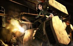  character_request female konami_mecha_musume maus_(tank) mecha_musume military military_uniform military_vehicle motor_vehicle shimada_fumikane solo tank uniform 