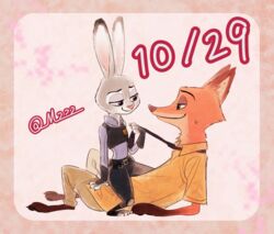  2016 anthro barefoot border bottomwear canid canine claws clothed clothing disney duo eye_contact feet female fox fully_clothed fur green_eyes half-closed_eyes holding_object inner_ear_fluff judy_hopps lagomorph leporid looking_at_another m-2-2-2 male mammal narrowed_eyes nick_wilde pants pawpads police police_uniform predator/prey purple_eyes rabbit reclining red_fox shirt simple_background smile straddling text toe_claws topwear true_fox tuft uniform zootopia 