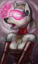  anthro canid canine clothed clothing earpiece eyewear fangs female glasses hypnotic_clothing hypnotic_visor korps_insignia kraken_(artist) mammal mind_control open_mouth solo teeth tongue visor 