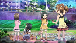  5girls beach_toys black_hair bokura_wa_minna_kawaisou brown_hair children kawai_ritsu lolicon multiple_girls playing skirt 