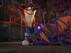  academy activision anthro bandicoot bedroom_eyes capture crash crash_(series) crash_bandicoot crossover detailed_background dragon duo feral half-closed_eyes kneeling mammal marsupial mythological_creature mythological_scalie mythology narrowed_eyes scalie screencap seductive skylanders skylanders_academy spyro spyro_the_dragon submissive 