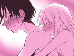  1boy assertive_female black_hair blonde_hair blush commentary_request couple female genshiken glasses good_end hug hug_from_behind interracial kissing madarame_harunobu nude oerba_yun_fang otaku otaple sakaki_imasato size_difference spoilers straight susanna_hopkins 