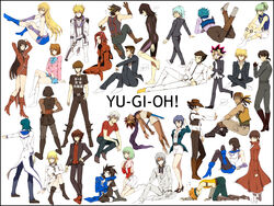  6+boys 6+girls atem austin_o&#039;brien bakura_ryou biker_clothes bikesuit black_pantyhose blonde_hair blue_eyes blue_hair bodysuit boots brown_eyes brown_hair carly_nagisa commentary_request crow_hogan duel_academy_uniform_(yu-gi-oh!_gx) dyed_bangs edo_phoenix everyone fudo_yusei glasses green_hair hibiki_koyo hibiki_midori highres honda_hiroto izayoi_aki jack_atlas jim_crocodile_cook johan_andersen jonouchi_katsuya kaiba_seto kohinata_seika legs long_hair lua_(yu-gi-oh!) luca_(yu-gi-oh!) manjoume_jun marufuji_ryo marufuji_sho mazaki_anzu multiple_boys multiple_girls muto_yugi natsuki_(sktbdisk) pantyhose reggie_mackenzie sagiri_mikage tenjouin_asuka tenjouin_fubuki twisted_torso yami_yugi yu-gi-oh! yu-gi-oh!_5d&#039;s yu-gi-oh!_duel_monsters yu-gi-oh!_gx yuki_judai 