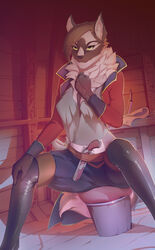  absurd_res anthro between_breasts big_breasts boots bottomwear breasts canid canine canis clothed clothing coat female footwear gloves gun handgun handwear hi_res knife legwear mammal midriff neck_tuft okata pants pistol ranged_weapon sitting solo spread_legs spreading thick_thighs thigh_boots thigh_highs topwear tuft weapon wolf 