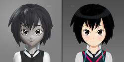  3d 3d_(artwork) before_and_after behind_the_scenes black_and_white black_hair blush brown_hair character_design cute eyebrows eyelashes female female female_focus hair highres japanese marvel official_art peni_parker school_uniform side-by-side smile solo solo_focus spider-man:_into_the_spider-verse spider-man_(series) 