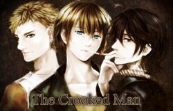  3boys black_jacket blonde_hair blue_eyes brown_hair cigarette commentary_request david_hoover duke_macgahan highres jacket male_focus multiple_boys open_mouth paul_martin rope_around_neck smile the_crooked_man wavy_hair yaosame 