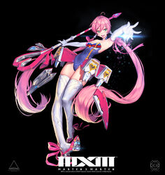  alternate_costume alternate_hair_color breasts commentary copyright_name elbow_gloves female full_body gloves green_eyes highres idol leotard long_hair love_cacao master_x_master official_alternate_costume official_art photoshop_(medium) pink_hair small_breasts solo staff strapless thighhighs very_long_hair vita_(master_x_master) vita_(popstar)_(master_x_master) wand white_gloves white_thighhighs 