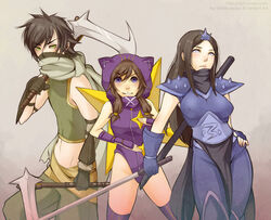  1boy 2girls 5-ish_(crevettavt) akali genderswap_(ftm) genderswap_(mtf) kennen league_of_legends multiple_girls personification rule_63 shen_(league_of_legends) 