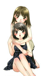  2girls black_hair fujimori_hitomi hug kobayashi_nana kuchibiru_tameiki_sakurairo morinaga_milk multiple_girls photoshop_(medium) 