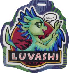  alpha_channel anthro avali avian badge claws feathered_wings feathers female hi_res luvashi onnanoko sharp_teeth solo speech_bubble teeth text traditional_media_(artwork) winged_arms wings 