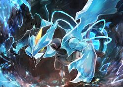  absurdres artist_name black_kyurem blue_theme claws colored_sclera commentary cryokinesis crystal day_walker1117 dragon english_text green_eyes highres ice kyurem no_humans open_mouth pokemon pokemon_(creature) sharp_teeth signature solo teeth wings yellow_sclera 