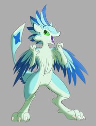  4_ears anthro avali avian claws feathered_wings feathers female fronomeeps hi_res luvashi multi_ear sharp_teeth solo teeth winged_arms wings 