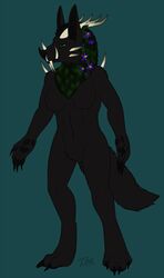  anthro antlers bakari bat canid canine featureless_crotch female fur hair hi_res horn hybrid mammal nude solo standing 