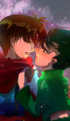  2boys kissing koenma koenma_(yu_yu_hakusho) male male_focus multiple_boys school_uniform urameshi_yusuke yaoi yu_yu_hakusho yuu_yuu_hakusho 