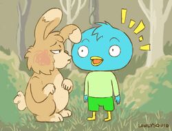  anthro avian bird dade duo harvey_beaks harvey_beaks_(character) kissing lagomorph leporid lowlysquid male male/male mammal nickelodeon rabbit surprise young young_anthro 