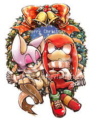  anthro bat blush christmas clothed clothing duo echidna female holidays knuckles_the_echidna male mammal monotreme rouge_the_bat scarf sega simple_background sonic_the_hedgehog_(series) text urahyu watermark 