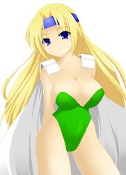  arms_behind arms_behind_back blonde_hair blue_eyes breasts cape celes_chere cleavage female final_fantasy final_fantasy_vi headband large_breasts leotard long_hair shoulder_pads solo tekuteku_(pixiv) uchouten 