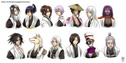  2boys 6+girls aizen_sousuke black_hair bleach blue_hair breasts cioccolatodorima cleavage commentary english_commentary furry furry_male gender_request glasses goggles hair_ribbon haori highres hitsugaya_toushirou ichimaru_gin japanese_clothes komamura_sajin kuchiki_byakuya kurotsuchi_mayuri kyouraku_shunsui medium_breasts multiple_boys multiple_girls photoshop_(medium) ponytail purple_hair ribbon rule_63 sarashi sui-feng taichou_haori tan tousen_kaname tress_ribbon ukitake_juushirou unohana_retsu white_hair yamamoto-genryuusai_shigekuni zaraki_kenpachi 