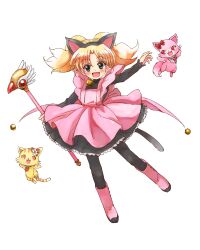  :d absurdres animal_ears bad_id bad_pixiv_id bell black_thighhighs blonde_hair blue_eyes boots cardcaptor_sakura cat_ears cosplay female fuuin_no_tsue garnet_(jewelpet) highres jewelpet_(series) jewelpet_twinkle jingle_bell kinomoto_sakura kinomoto_sakura_(cosplay) kinomoto_sakura_(pink_kitty_costume) magical_girl miria_marigold_mackenzie nyama oerba_yun_fang open_mouth pink_footwear sango_(jewelpet) smile solo thighhighs twintails wand 