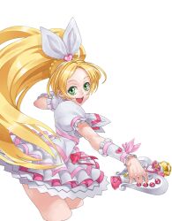  blonde_hair commentary_request cure_rhythm fantastic_belltier female heart long_hair magical_girl minamino_kanade open_mouth photoshop_(medium) ponytail precure skirt smile solo suite_precure takoyaki_neko-san 