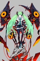  alternate_costume commentary_request detached_sleeves female green_hair hatsune_miku highres long_hair nagimiso necktie orange_eyes skirt solo thighhighs twintails very_long_hair vocaloid zettai_ryouiki 