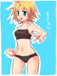  blonde_hair blue_eyes female female final_fantasy final_fantasy_x midriff oshiruko_(tsume) rule_63 short_hair solo swimsuit tidus tsume_(artist) 