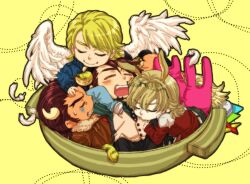  6+boys animal_ears antonio_lopez barnaby_brooks_jr. blonde_hair blue_jacket bomber_jacket brown_hair chibi commentary_request dark-skinned_male dark_skin facial_hair feathers glasses horns ivan_karelin jacket kaburagi_t._kotetsu keith_goodman kemonomimi_mode kiraku104 letterman_jacket male_focus multiple_boys necktie neko_nabe origami photoshop_(medium) purple_jacket rabbit_ears red_jacket saitou_(tiger_&amp;_bunny) shaded_face shuriken sleeping stubble stuffed_animal stuffed_rabbit stuffed_toy tail tiger_&amp;_bunny tiger_ears tiger_tail vest weapon wings 