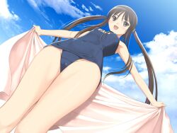  black_hair fault game_cg school_swimsuit sky sugiyama_mio swimsuit taka_tony twintails 