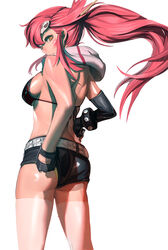  ass bikini bikini_top_only black_bikini black_shorts breasts female flat_ass kichin_yarou long_hair medium_breasts no_shirt photoshop_(medium) red_hair scarf short_shorts shorts sideboob solo swimsuit tengen_toppa_gurren_lagann thighhighs yoko_littner 