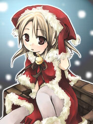  bell blonde_hair capelet christmas female kuratsuka_riko lowres original red_capelet santa_costume snow solo 