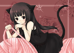  animal_ears brown_hair cat_ears copyright_request dress female kuratsuka_riko long_hair solo tail 