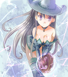  :&lt; breasts cleavage elbow_gloves fantasy_earth fantasy_earth_zero female gloves hat large_breasts mofmof_(sousa) panties purple_eyes solo sorcerer_(deep_sea_outfit)_(fantasy_earth_zero) sorcerer_(fantasy_earth_zero) thighhighs underwear witch witch_hat 