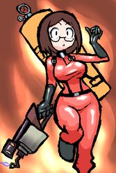  brown_hair cap-tan captain_(drawfag) cosplay female flamethrower glasses looking_at_viewer oekaki pyro_(tf2) pyro_(tf2)_(cosplay) red_pyro_(tf2) red_pyro_(tf2)_(cosplay) short_hair solo team_fortress_2 weapon 