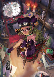  arnval blonde_hair busou_shinki drawing_tablet female fort_bragg glasses hat original pixiv_logo purple_eyes recursion sanada-x slippers solo windows_xp 