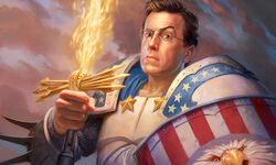  1boy armor bird brown_eyes brown_hair duplicate eagle glasses male_focus manly solo stephen_colbert sword the_colbert_report todd_lockwood united_states weapon 