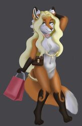  absurd_res anthro canid canine ear_piercing ear_ring facial_piercing female fox handbag hi_res lynn_(wenqu0304) mammal navel navel_piercing nipple_chain nipple_piercing nipples nude piercing ring_piercing shopping_bag simple_background solo surface_piercing wenqu0304 