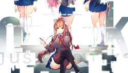  blood doki_doki_literature_club! monika_(doki_doki_literature_club!) natsuki_(doki_doki_literature_club!) sayori_(doki_doki_literature_club!) seifuku sweater tagme thighhighs weapon yuri_(doki_doki_literature_club!) 