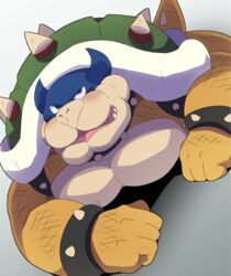  anthro biped bowser horn koopa lying male mario_and_luigi_(series) mario_bros mask muscular muscular_anthro muscular_male nintendo on_front open_mouth pecs rookie_(bowser) scalie shirosaru solo spicks teeth 