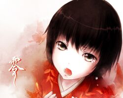  black_hair bug butterfly commentary_request fatal_frame fatal_frame_2 female japanese_clothes kimono kin&#039;iro_nyanko short_hair solo tachibana_chitose tears 