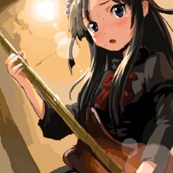  akiyama_mio bad_id bad_pixiv_id black_hair blue_eyes female fuwafuwa_time guitar heus_(nuntarou) instrument k-on! lens_flare long_hair lowres maid_headdress oekaki solo sweat 