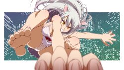  animal_ears bakemonogatari bakeneko barefoot black_hanekawa bra breasts camisole cat_ears cat_girl cleavage commentary_request derivative_work feet felicia_(vampire) female fingernails foreshortening grin hands hanekawa_tsubasa hayashi_custom large_breasts lingerie long_hair monogatari_(series) nekomonogatari panties parody photoshop_(medium) smile soles solo spoilers toenails toes underwear vampire_(game) white_hair yellow_eyes 