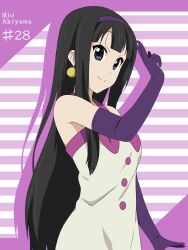  akiyama_mio black_eyes black_hair character_name commentary_request dress earrings elbow_gloves female fuwafuwa_time gloves ikari_manatsu jewelry k-on! long_hair photoshop_(medium) solo upper_body 