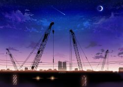  cloud commentary_request crane_(machine) highres inzanaki moon no_humans original outdoors photoshop_(medium) scenery shooting_star sky star_(sky) 