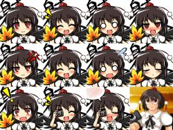  0_0 ^_^ anger_vein bad_id bad_pixiv_id banned_artist black_hair blush camera closed_eyes expressions faceset fan female glasses hat hauchiwa heavy_breathing higurashi_no_naku_koro_ni kisaragi_zwei one_eye_closed parody red_eyes shameimaru_aya short_hair smile style_parody sweatdrop tears tokin_hat tomitake_jirou touhou wings 