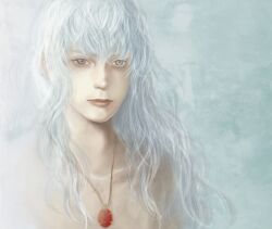  1boy 37dot6 androgynous bad_id bad_pixiv_id behelit berserk griffith_(berserk) long_hair male_focus nude photoshop_(medium) solo white_hair 