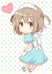  brown_eyes brown_hair chibi commentary_request female gum_(vivid_garden) hirasawa_yui k-on! looking_back maid maid_headdress short_hair solo wings 