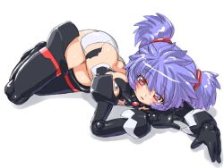  altines bad_id bad_pixiv_id blue_hair blush busou_shinki dd_(ijigendd) doll_joints female joints lying on_side red_eyes solo thighhighs twintails 