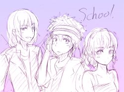  2boys commentary_request dress female gokusai_kaibi headgear kakine_teitoku monochrome multiple_boys sakasana_(kaisen_teikoku) school_(toaru) shirt short_hair toaru_kagaku_no_dark_matter toaru_majutsu_no_index vest yobou_banka 