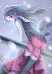  absurdres artist_request copyright_request female hat highres long_hair sitting skirt snow solo source_request takoyaki_(roast) thighhighs winter 